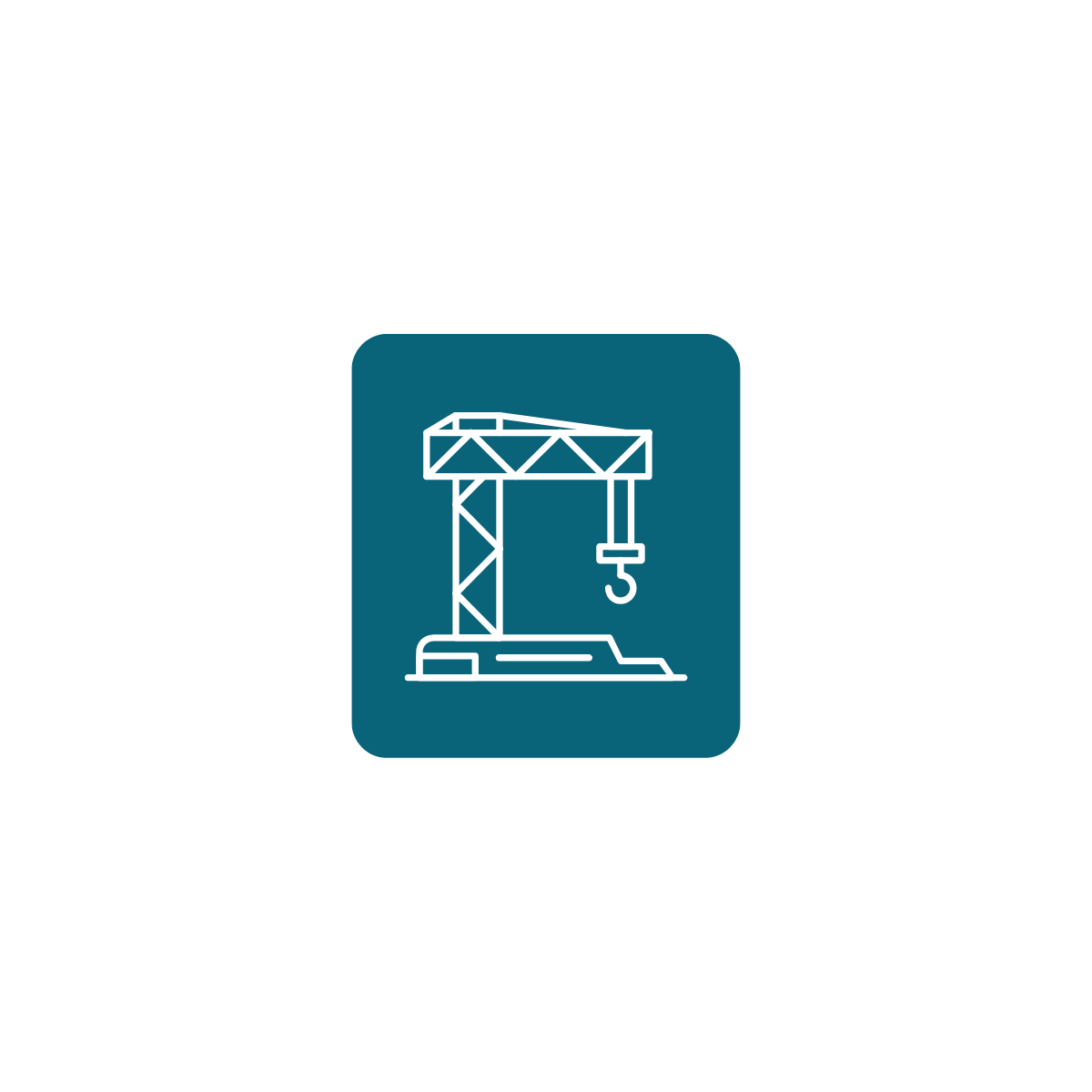 Icon of a construction crane on a blue background.