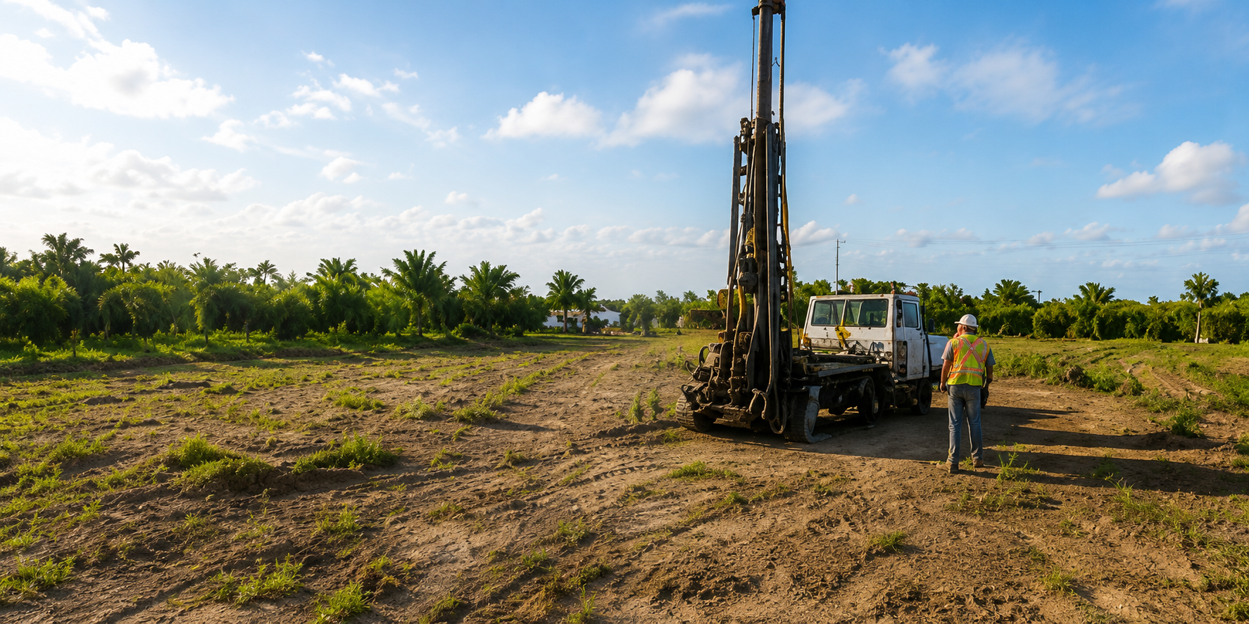 Environmental site investigation and redevelopment assessment activity on former agricultural land in South Florida involving subsurface evaluation, environmental due diligence, and redevelopment planning support.