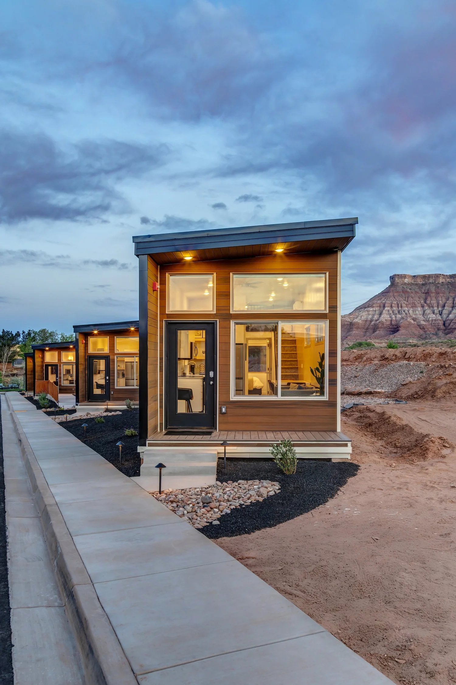 Modular cabin at The Riv at Zion with wood and metal cladding