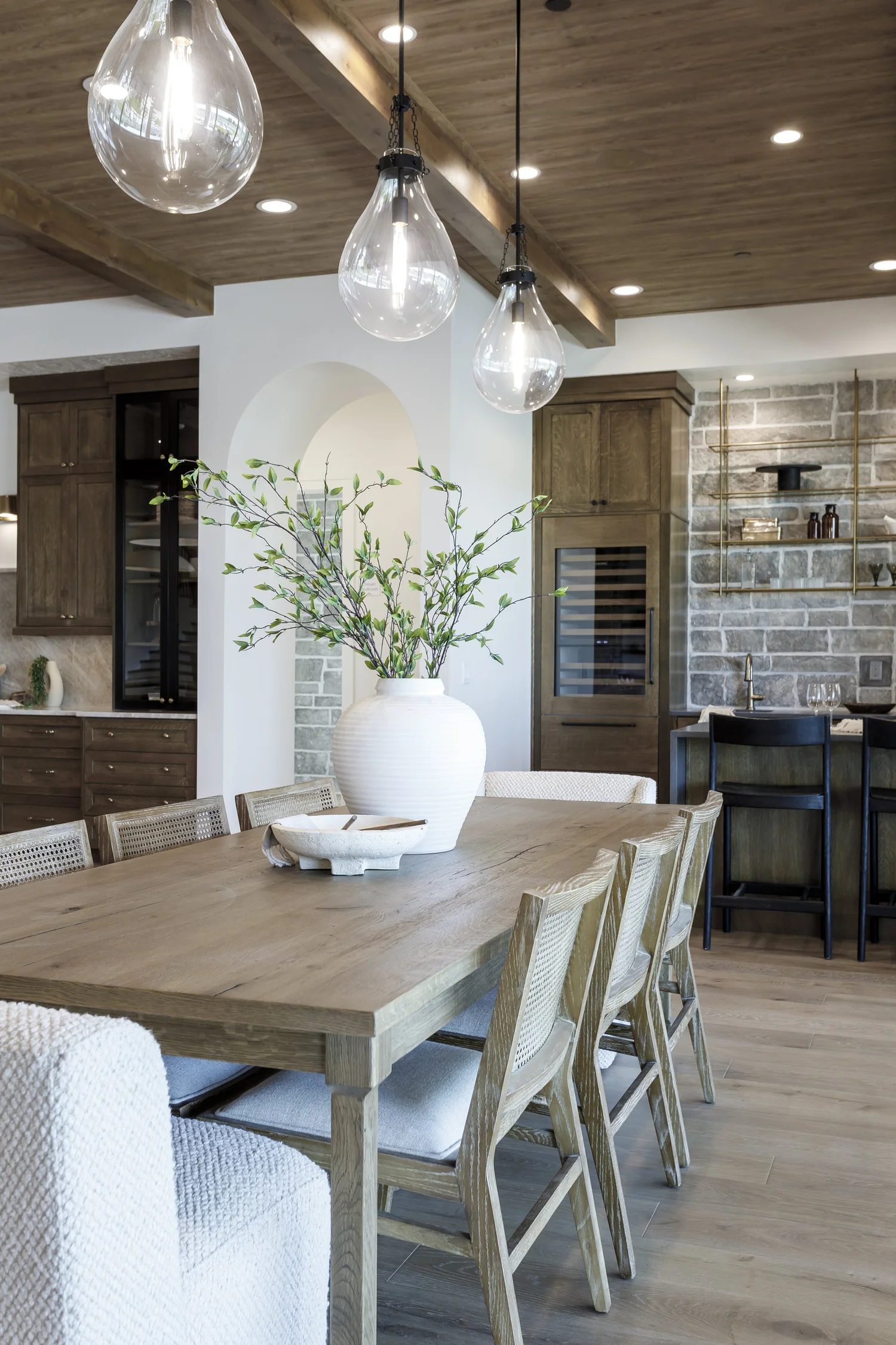 Dark-wood ceiling great room and kitchen, interior photograph 3 of 9 by Andi Marshall Interiors