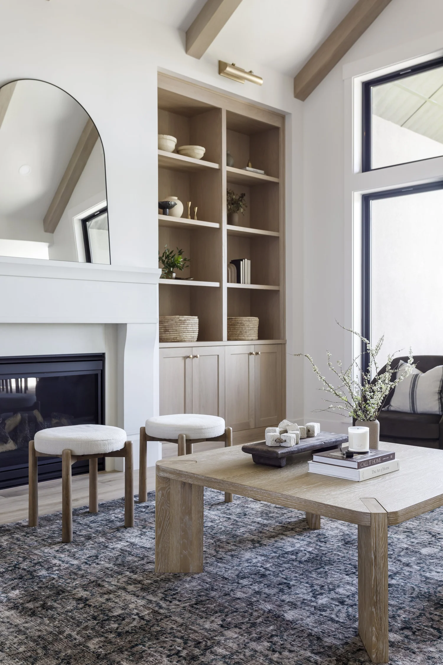 Light-oak built-in fireplace great room, interior photograph 3 of 6 by Andi Marshall Interiors
