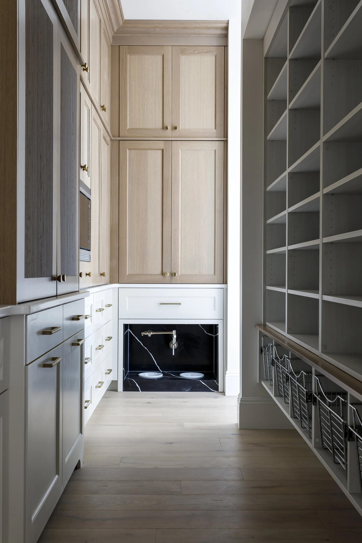 Herringbone floors, oak island and stone fireplace, interior photograph 12 of 12 by Andi Marshall Interiors