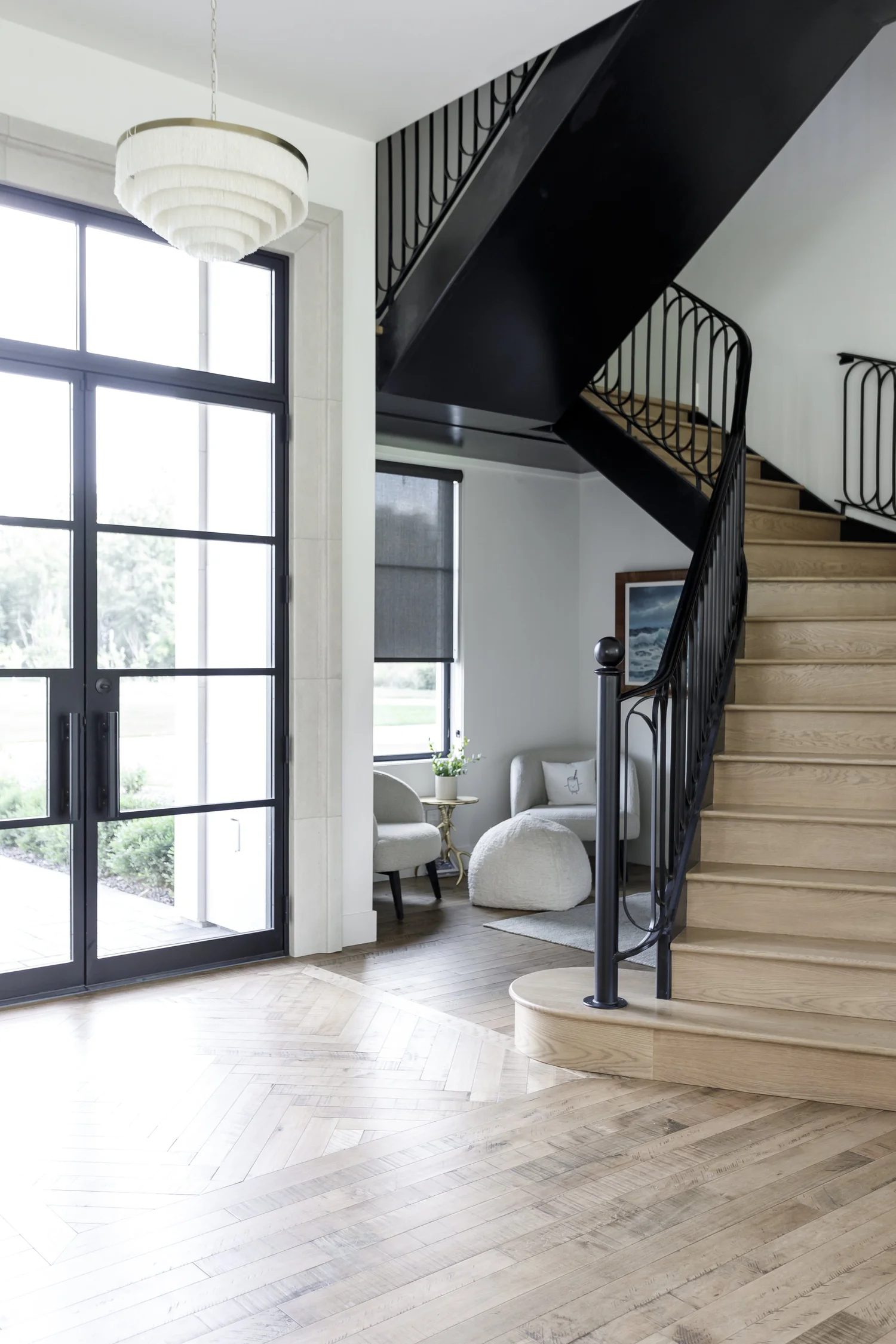 Modern white farmhouse with black steel windows, interior photograph 3 of 13 by Andi Marshall Interiors