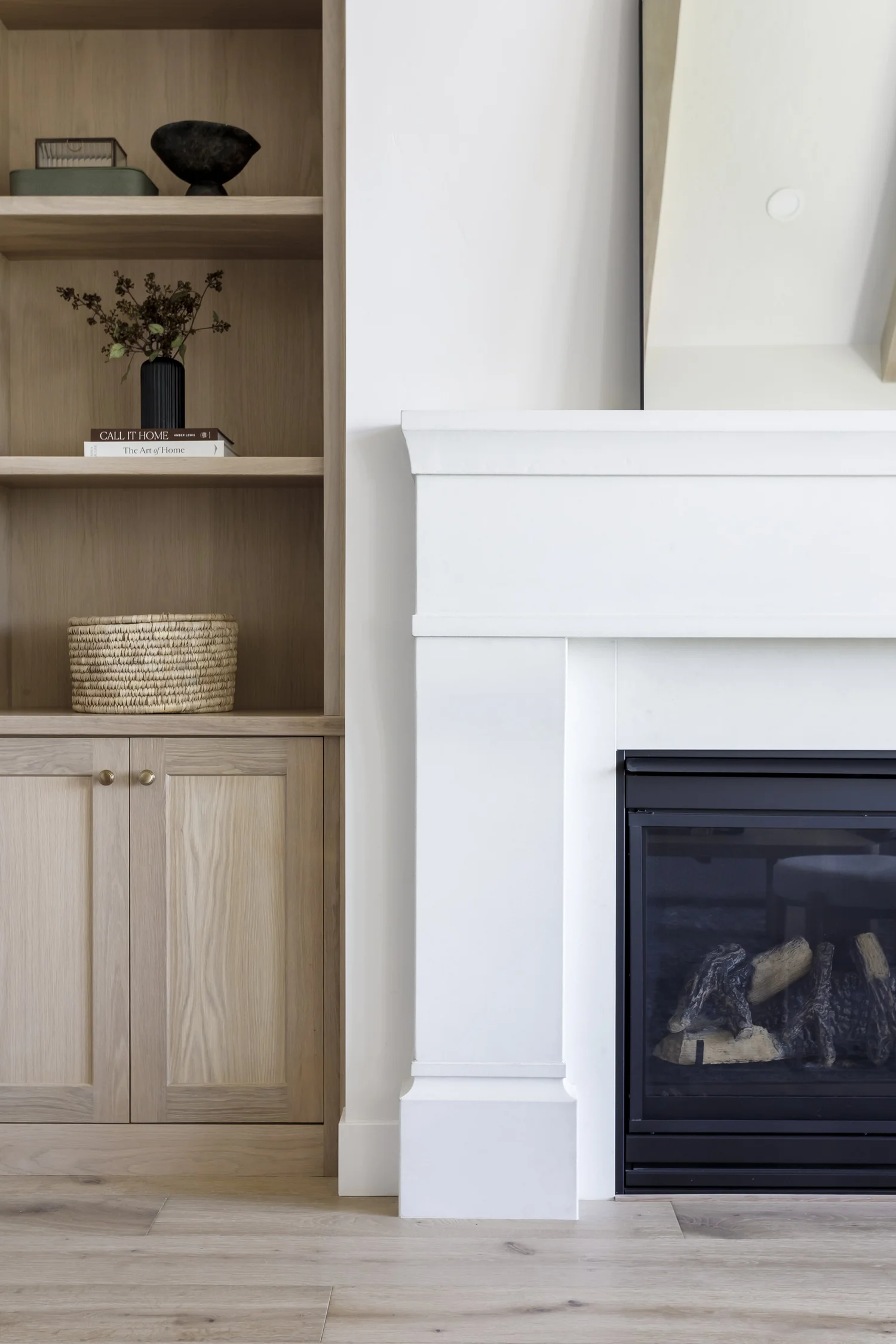 Light-oak built-in fireplace great room, interior photograph 4 of 6 by Andi Marshall Interiors