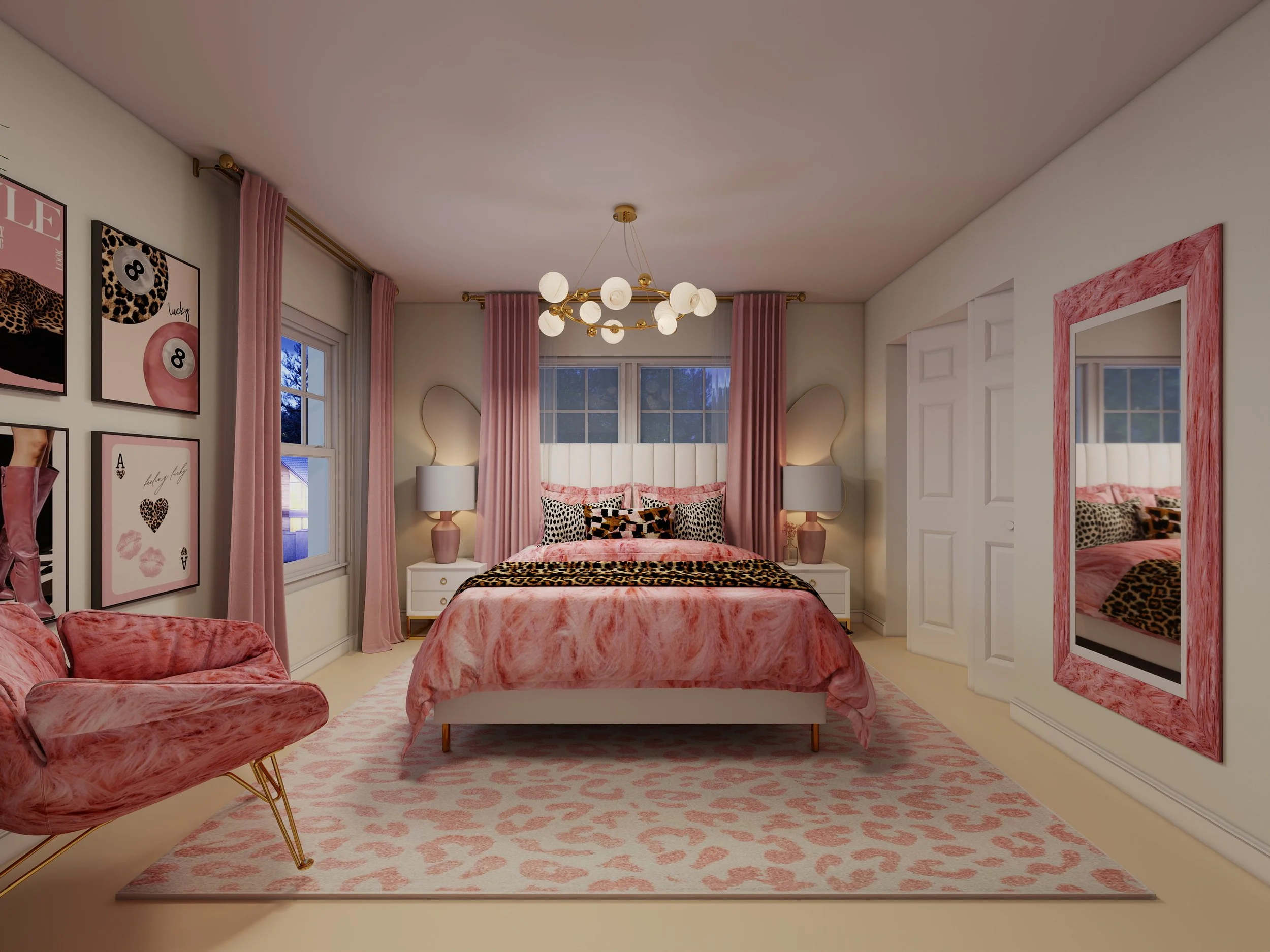 Dusty Rose & Leopard Print Bedroom
