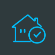 Icon of a house with a checkmark inside a circle.