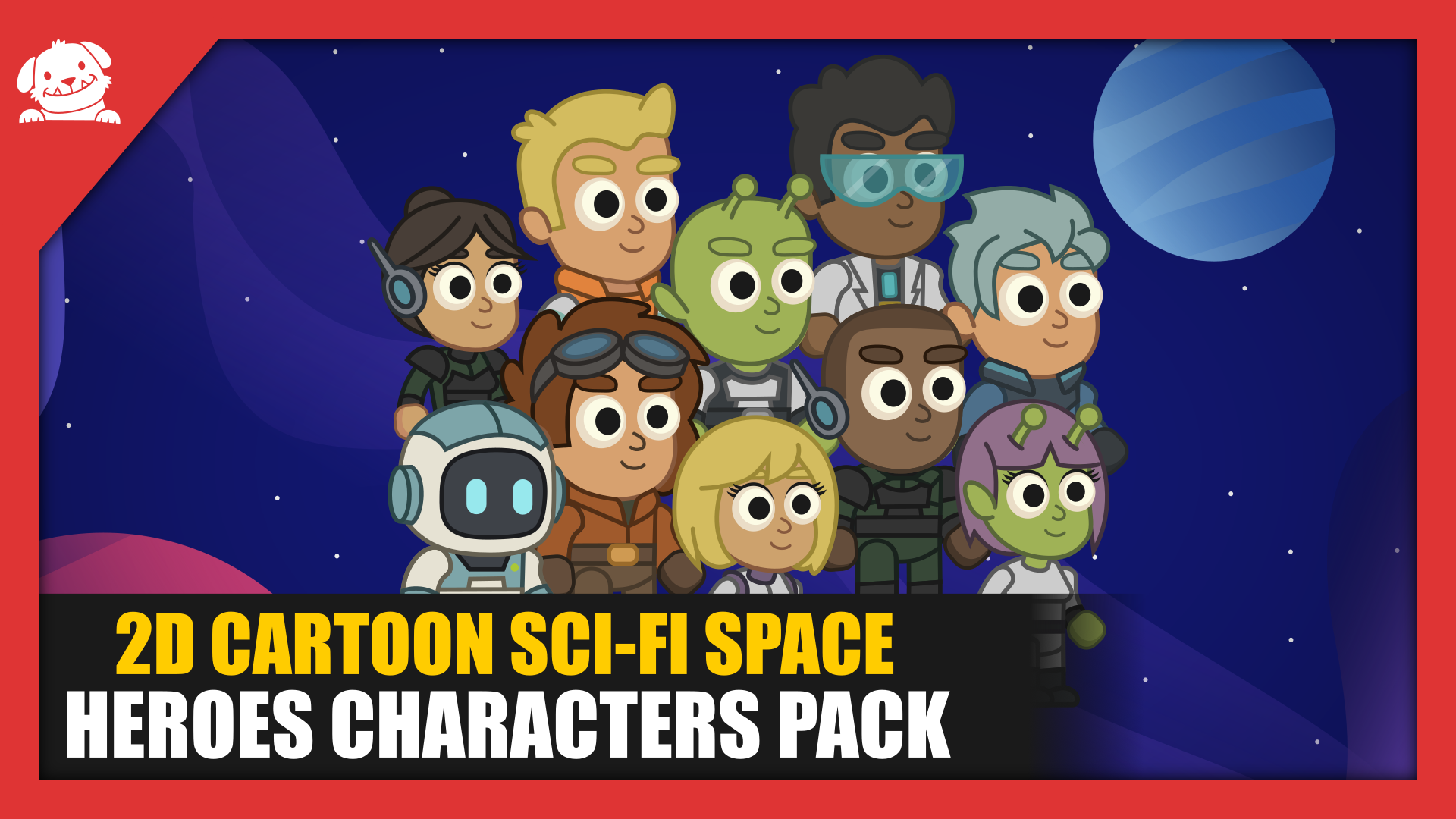 2D Cartoon Sci-Fi Space Heroes Characters