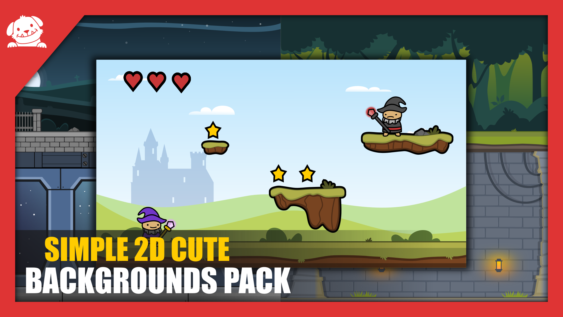Simple 2D Cute Backgrounds Pack (5 Environments + PNG + SVG)