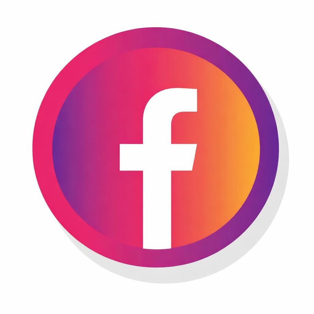 Logo de Facebook avec un fond dégradé orange, violet et rose