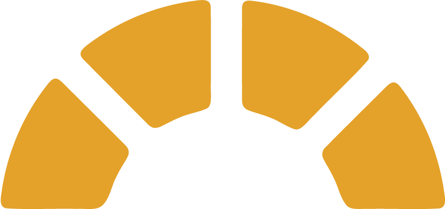 Close-up of a semi-circular arrangement of gold-colored bars resembling a speedometer gauge.