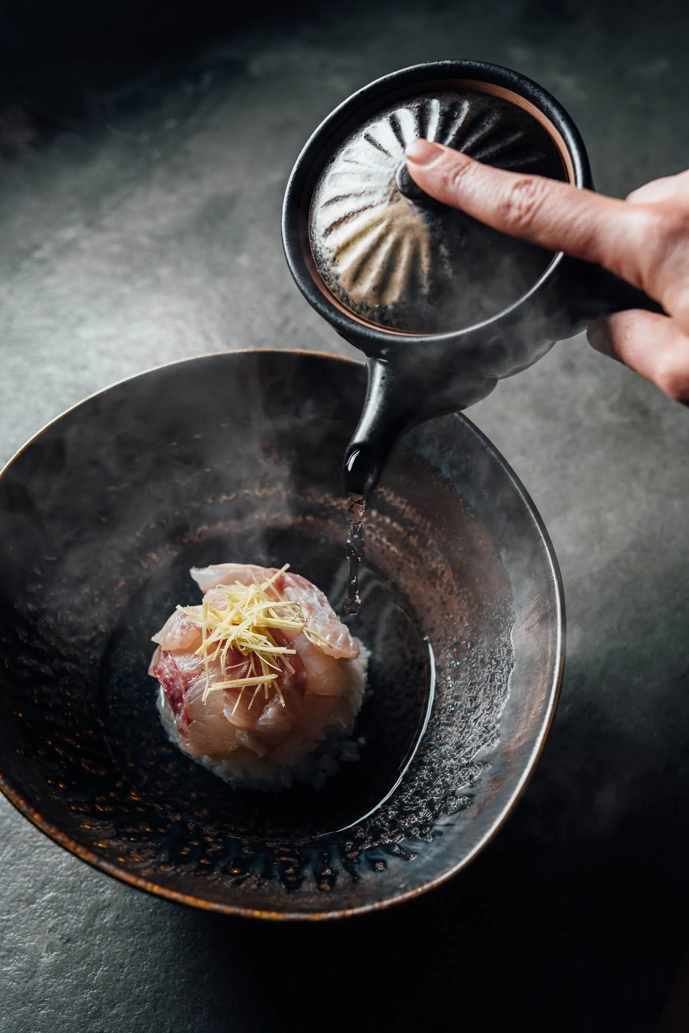 Sashimi Groper Japanese dish with hot tea