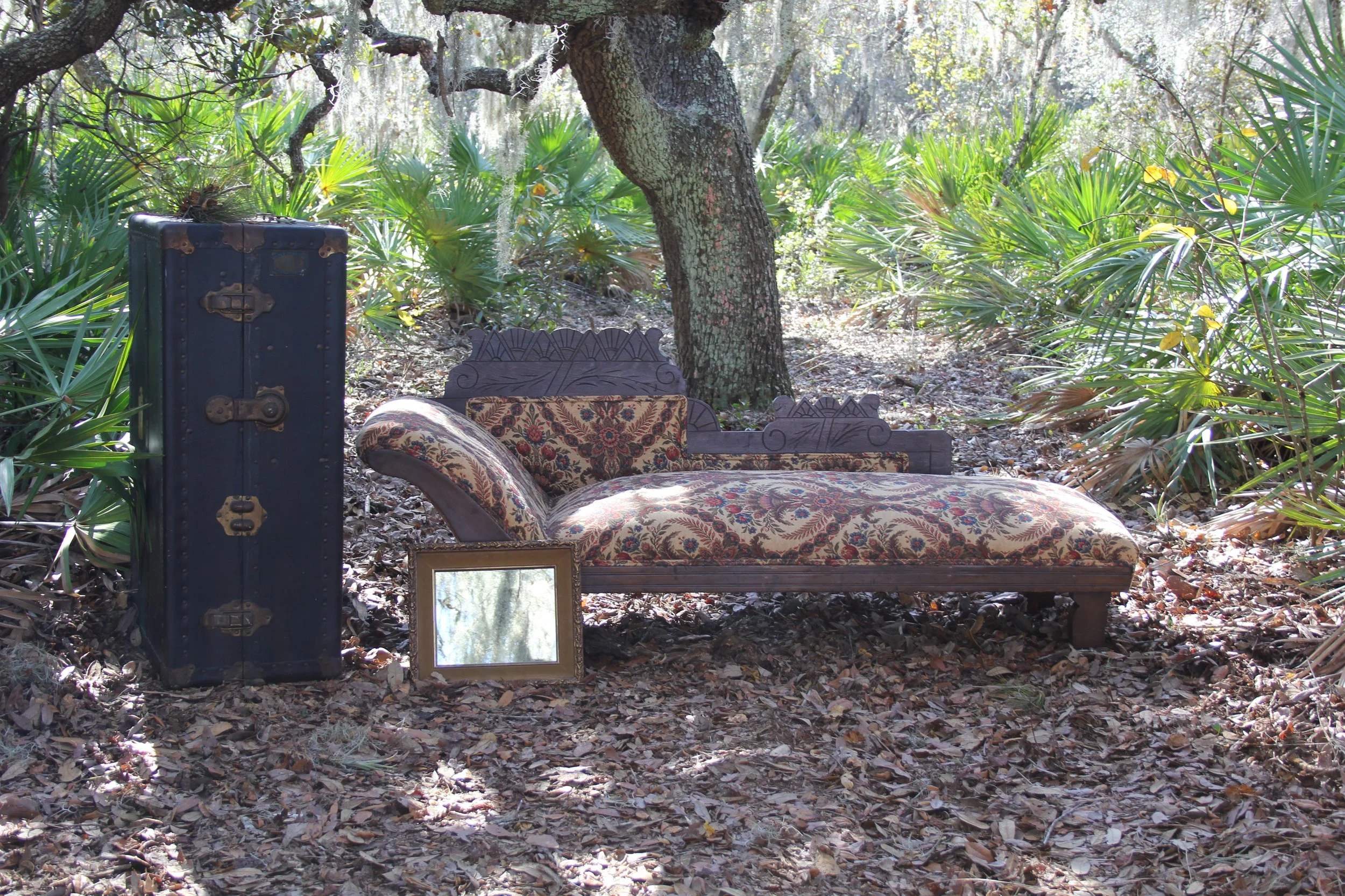 Carved Wood Floral Chaise Lounge