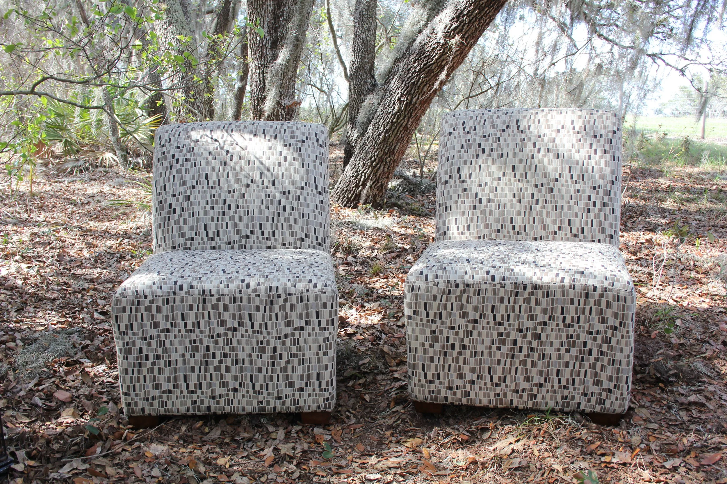 Neutral Mosaic Lounge Chairs (Pair)