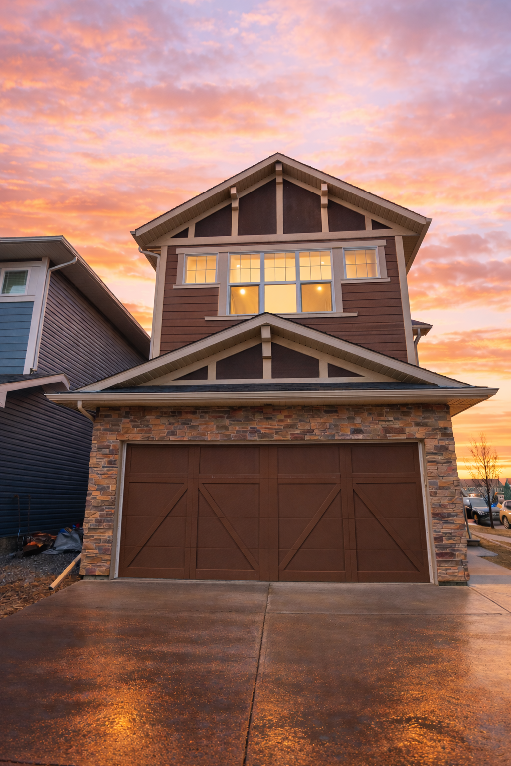 Suburban sunset with warm reflections.png