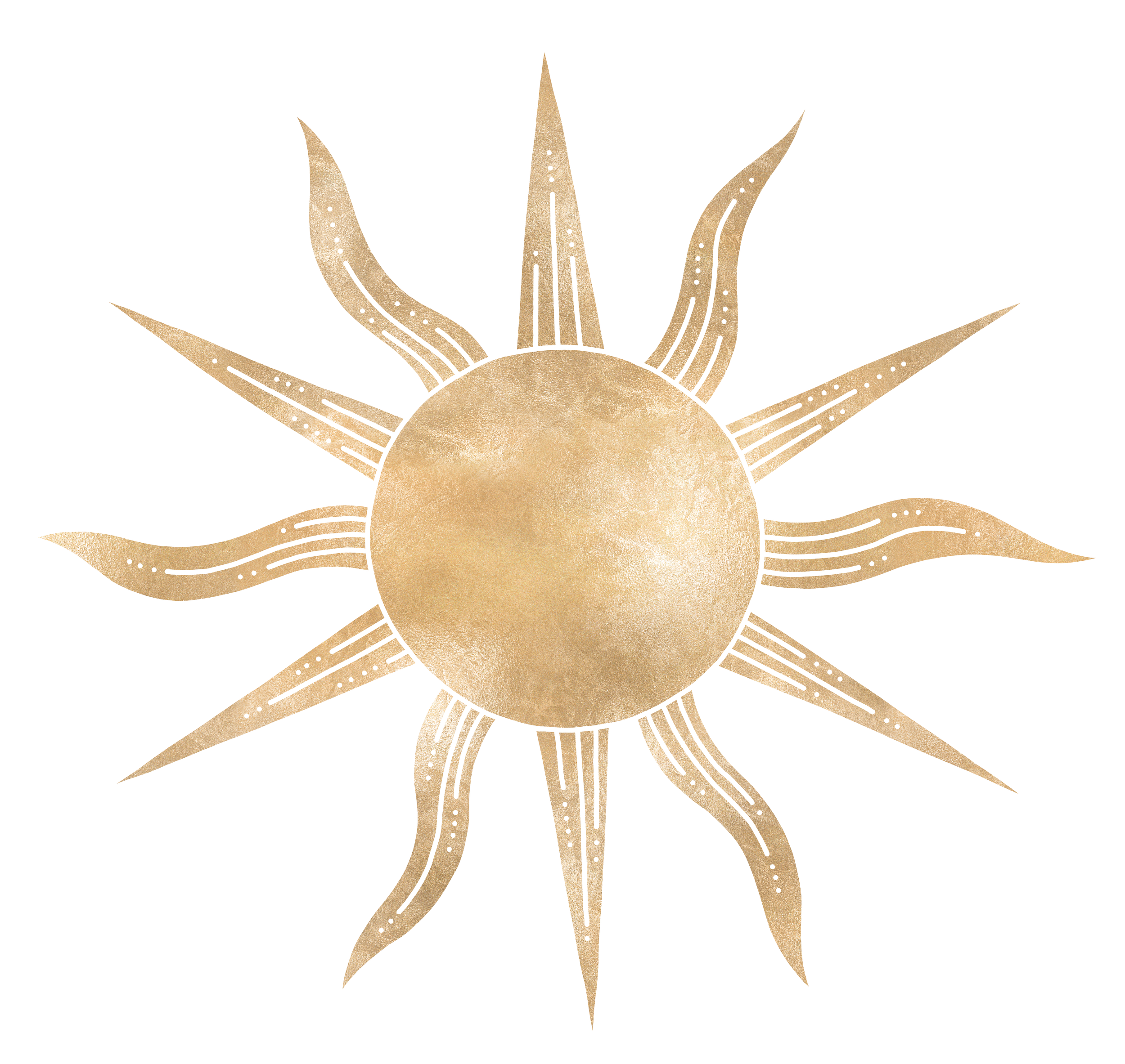 Golden sun symbol with radiating rays on a dark background