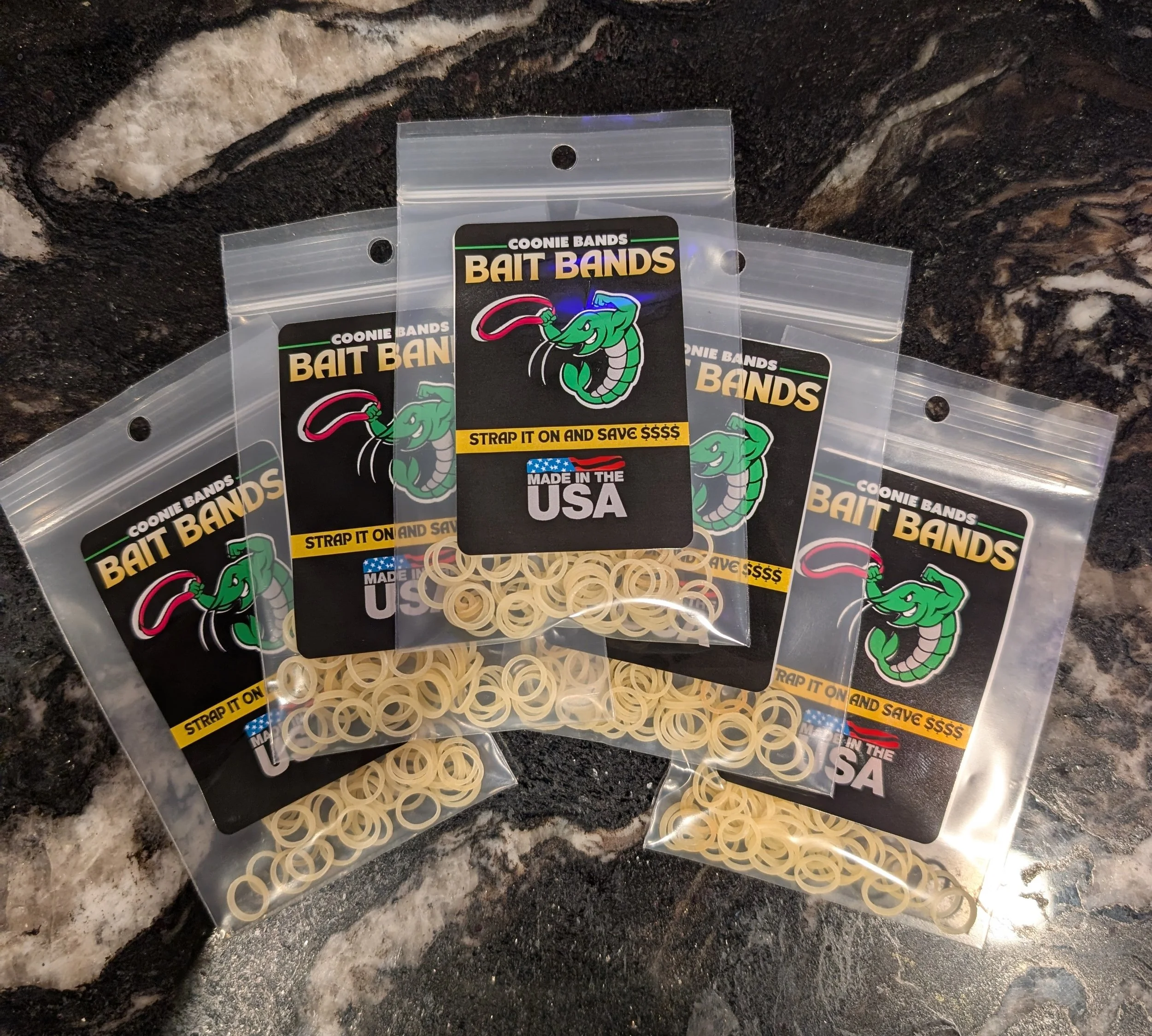 (5) Packages - Coonie Bands - BAIT BANDS  - MADE IN USA