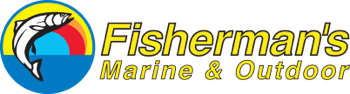Logo with a fish and rainbow, and the text 'Fisherman's Marine & Outdoor'