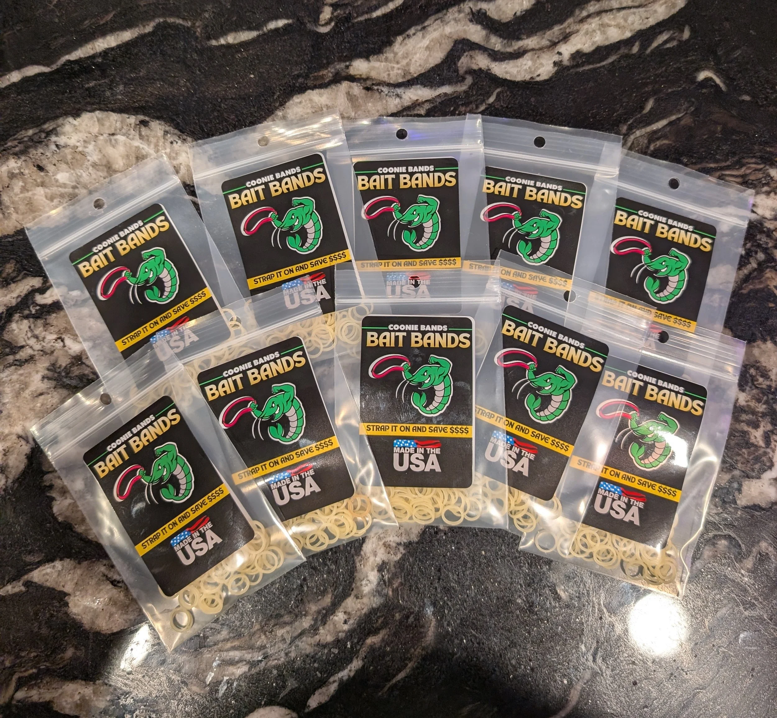 (10) Packages - Coonie Bands - BAIT BANDS - Made in USA
