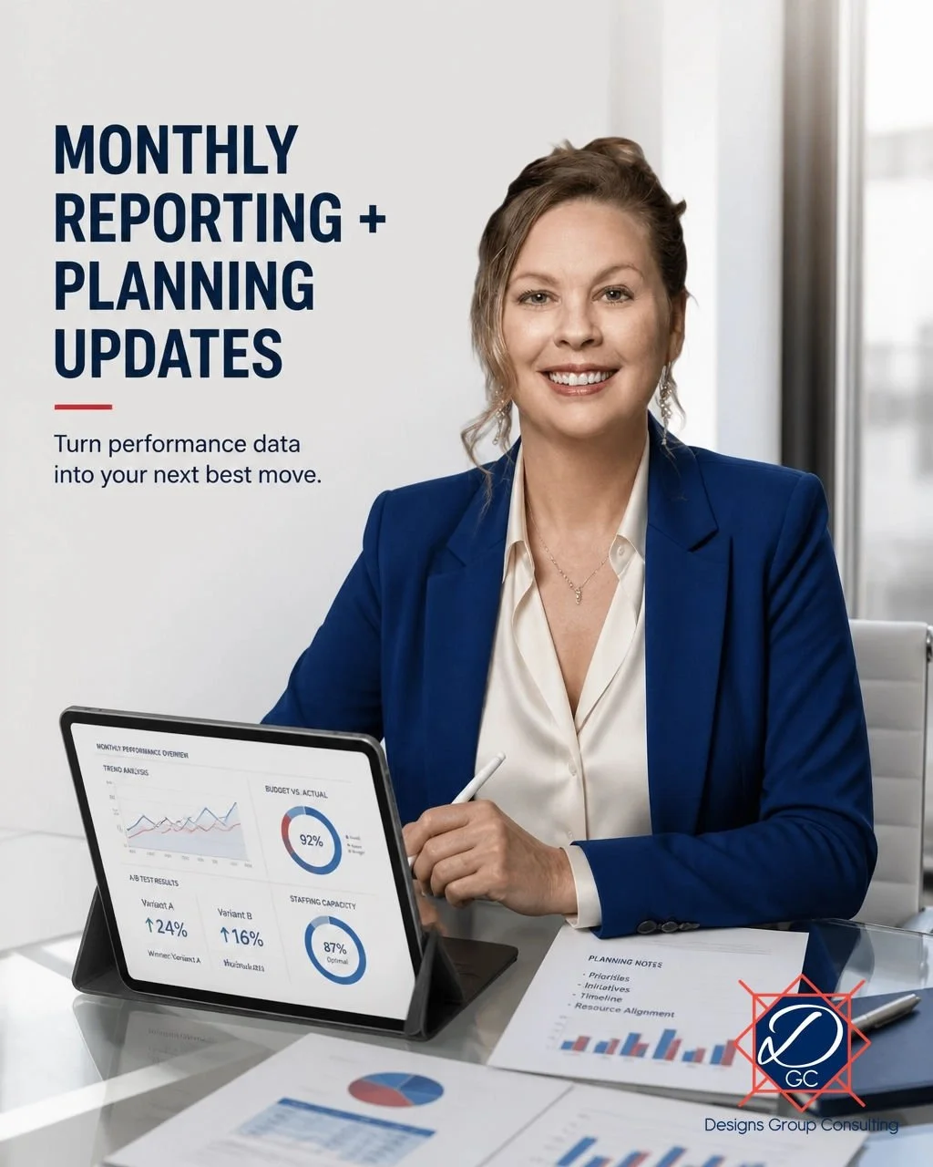 Your monthly reports should do more than document the past: they should guide your next best move.

Hire Dannet Botkin as your expert marketing, creative, and operations consultant to turn performance data into agile planning updates that maintain mo