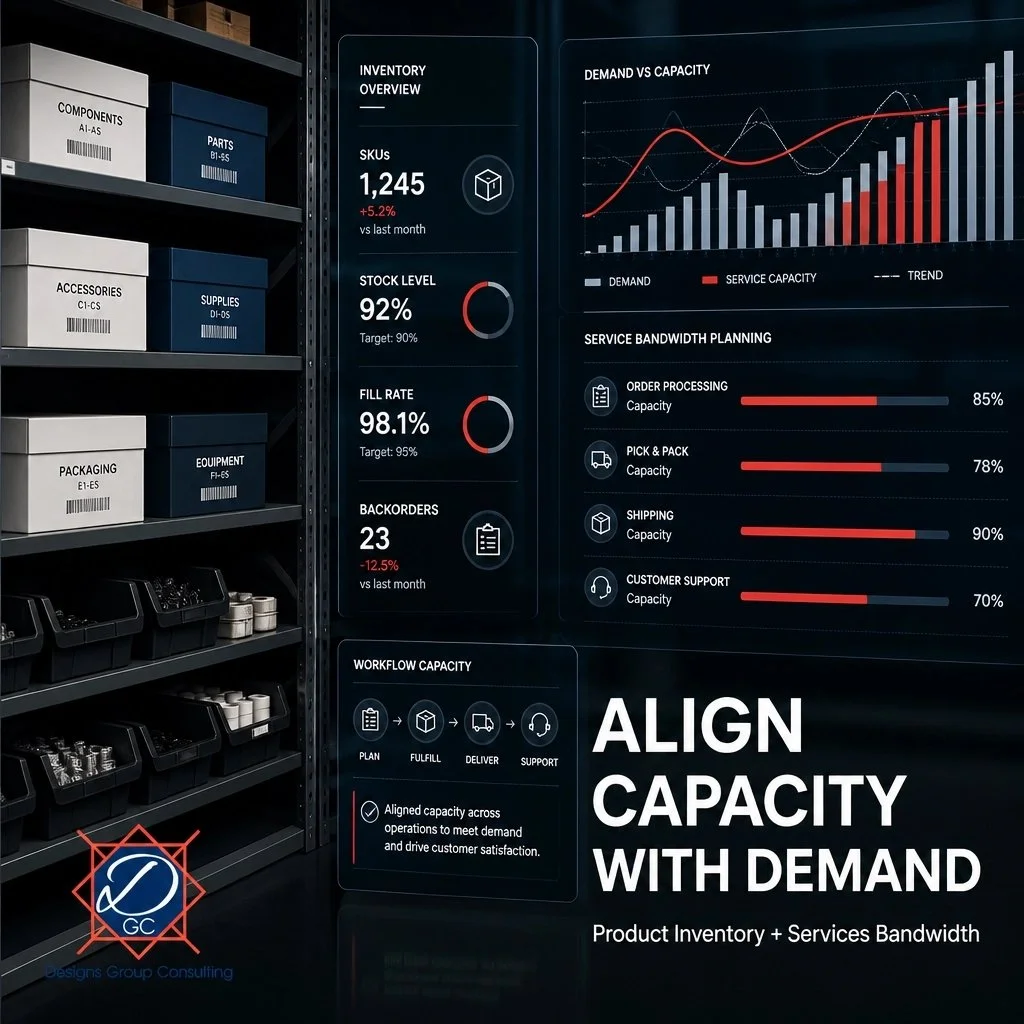Are your products ready to sell: but your team or delivery capacity is holding growth back?

Product inventory and services bandwidth must work together. When they do, your business can fulfill demand, protect profitability, and scale with confidence