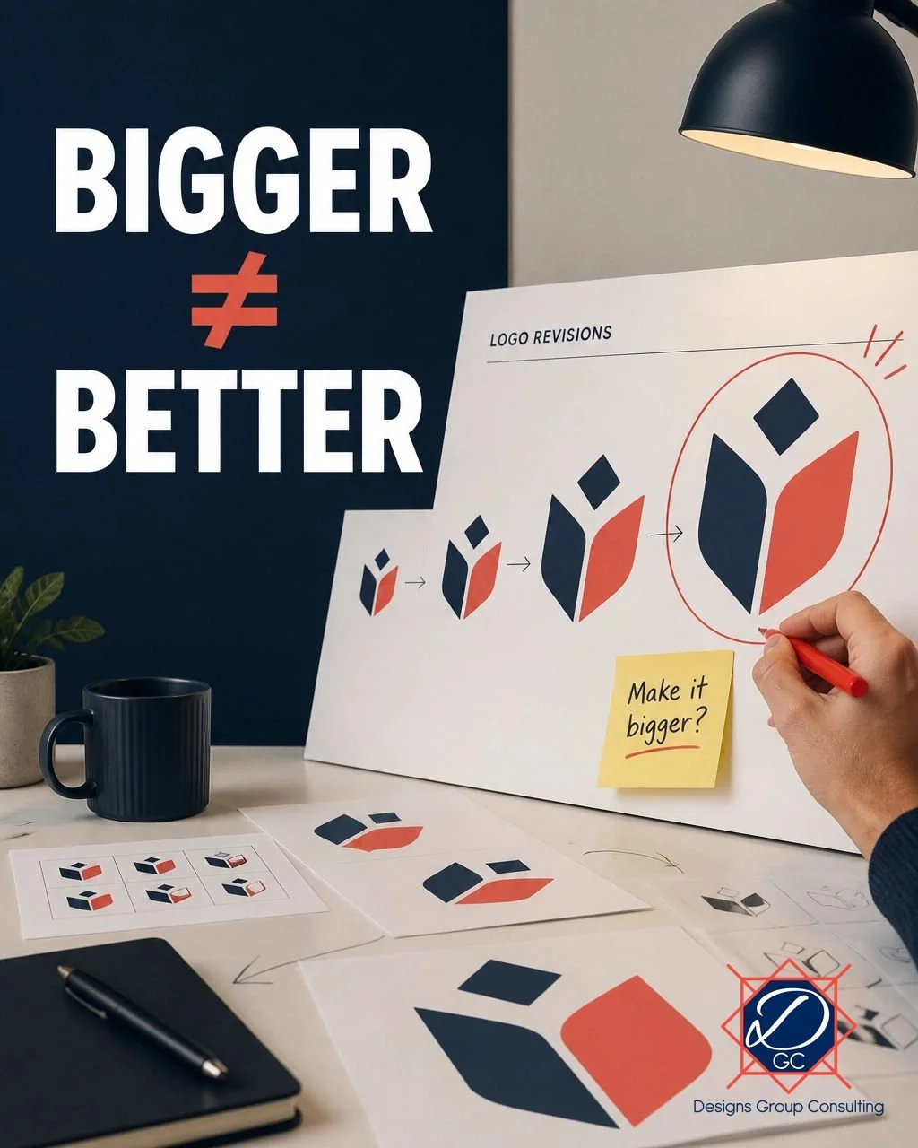 THE ETERNAL STRUGGLE OF "MAKE THE LOGO BIGGER"

There it is again. The most powerful phrase in design history: "Can you make the logo bigger?"

It shrinks. It grows. It grows again. It shrinks once more while somehow getting bigge