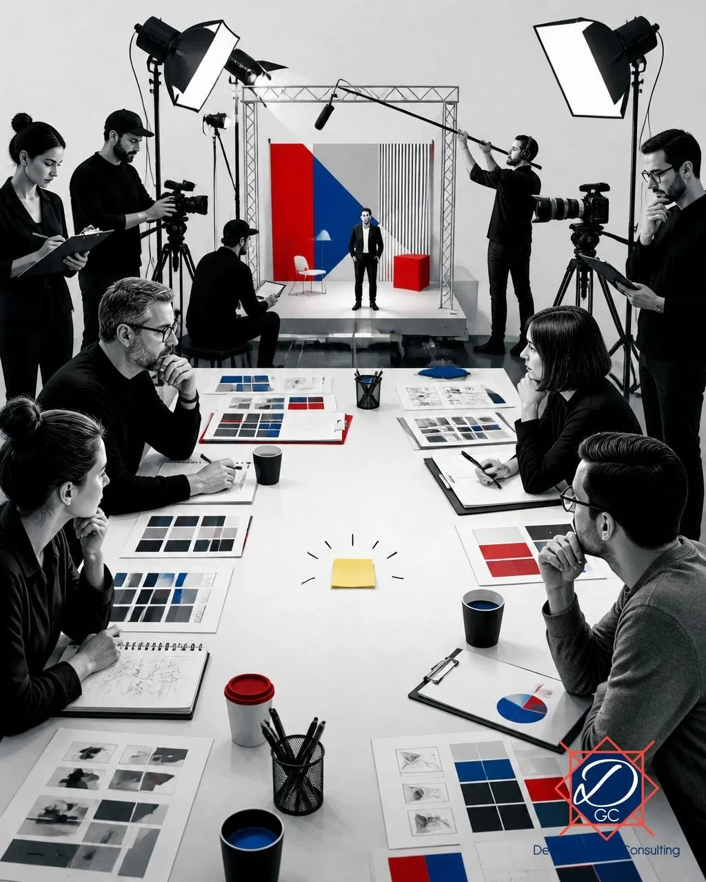 A simple marketing idea enters committee review.

By Friday, it has:
&bull; A kickoff meeting
&bull; A messaging framework
&bull; Three rounds of creative concepts
&bull; A stakeholder alignment session
&bull; A production timeline
&bull; And a secon