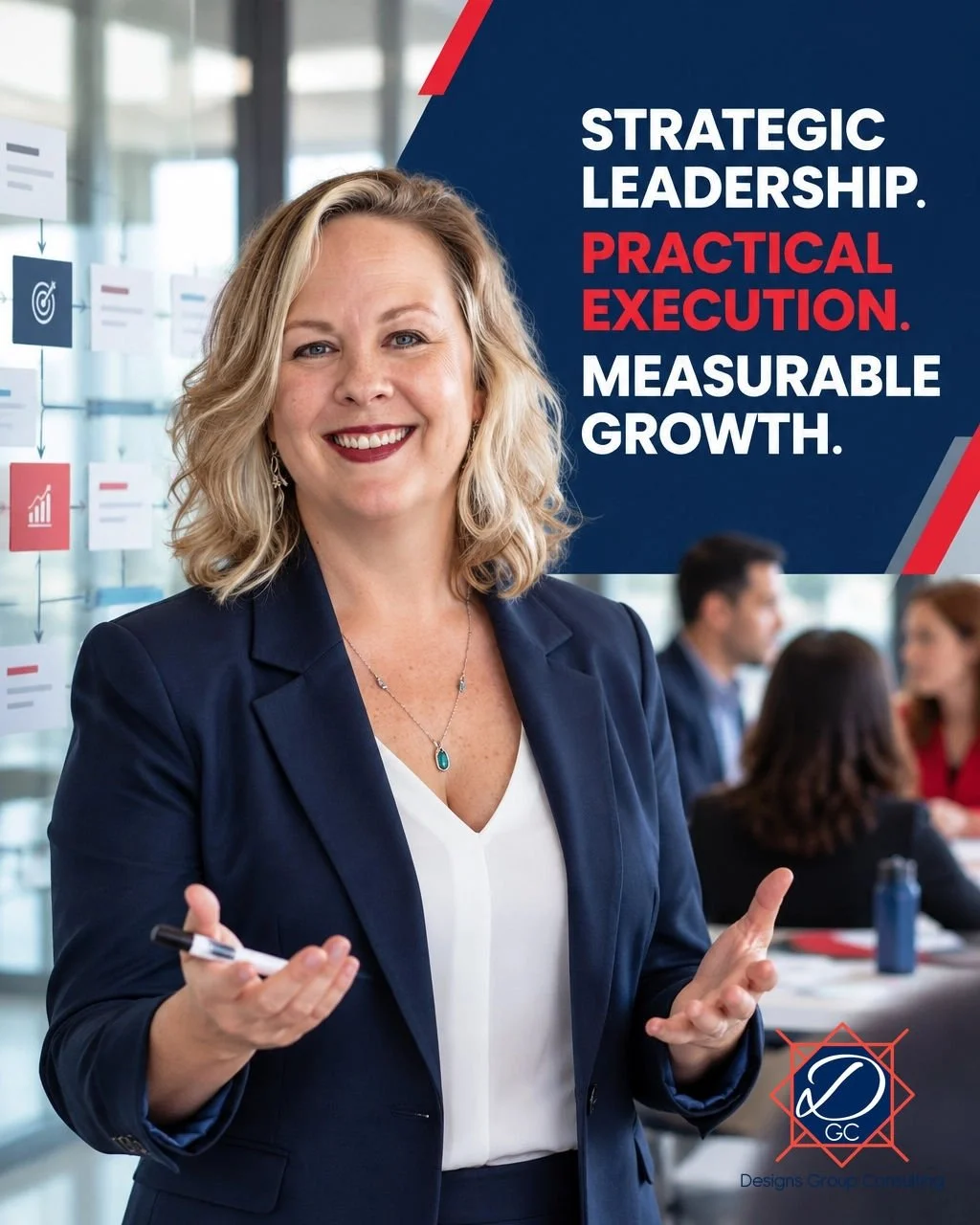 Growth rarely stalls because a company lacks ideas. It stalls when leadership, resources, processes, and accountability move in different directions.

As Founder and Principal of Designs Group Consulting, I use four practical moves to turn strategy i
