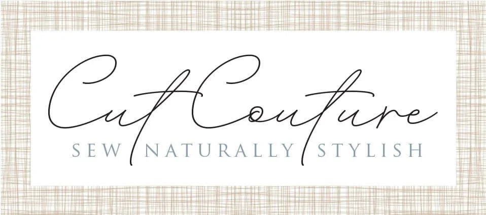 Logo for Laura Wright, Marketing Consultant (Sussed Studios) client Cut Couture with the tagline 'Sew Naturally Stylish' on a checkered background.