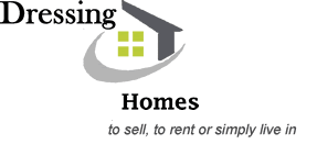 Logo of a house with a graduation cap, featuring the text 'Dressing Homes' and the tagline 'to buy, to rent or simply live in'.