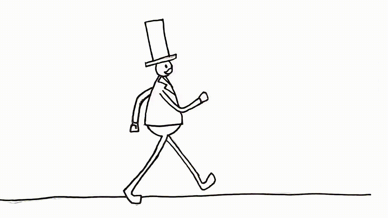 Fancy little man walk cycle animation