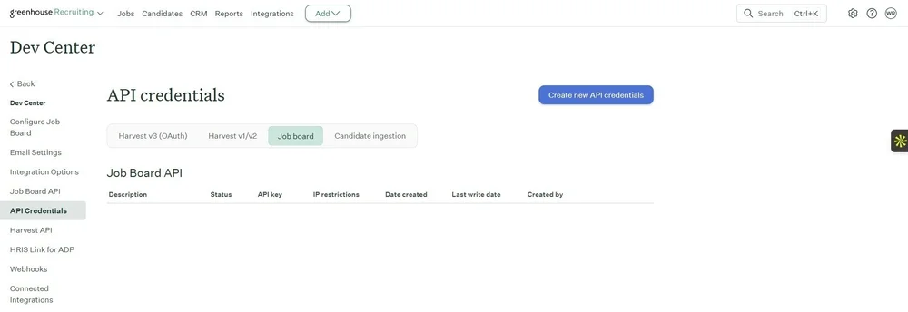 Create New API Credentials