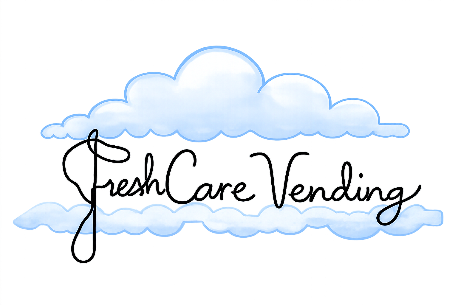 Neon sign with a cloud outline and the words "Fresh Care Vending" written in cursive inside.