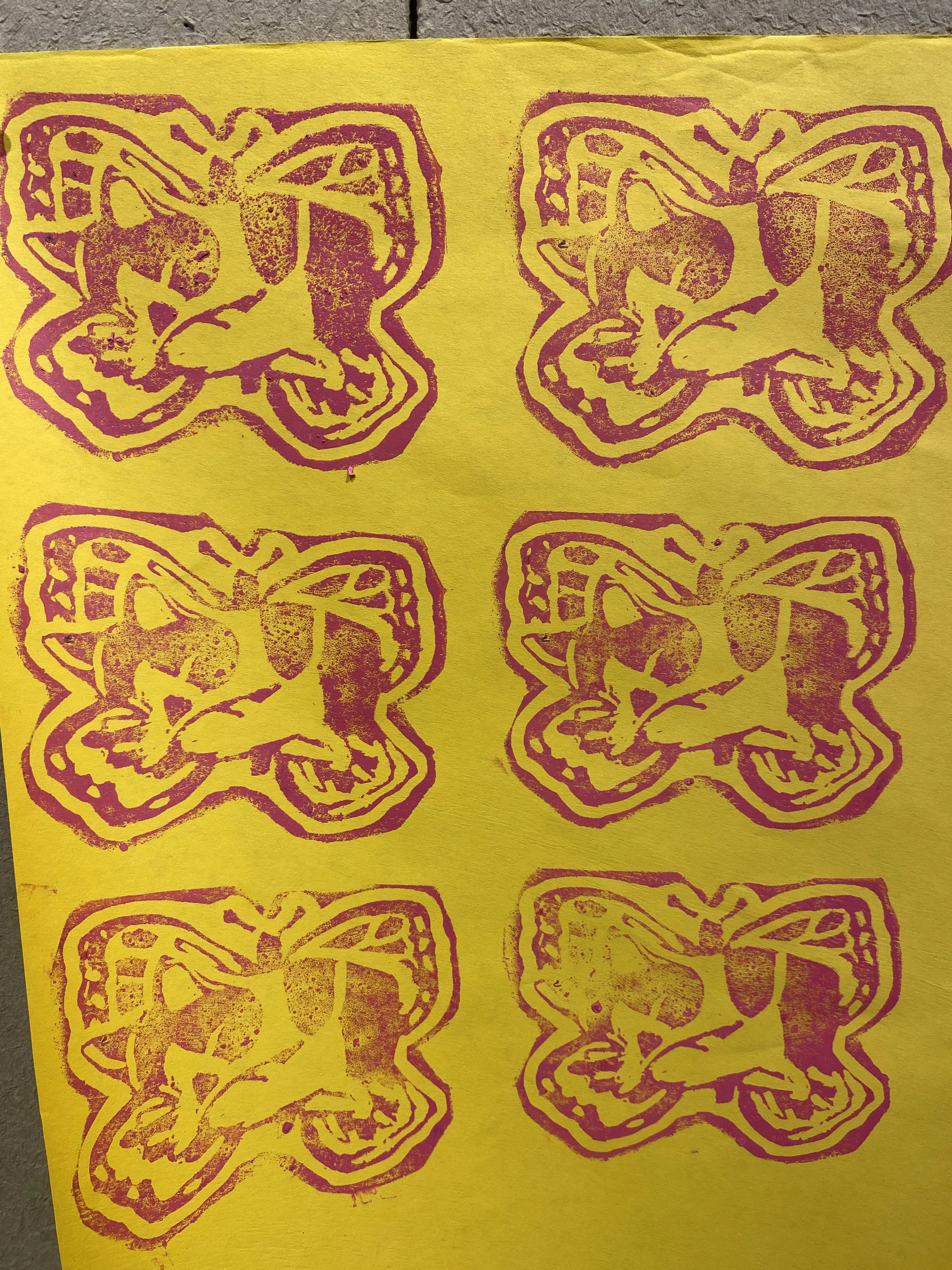 every kitty is a butterfly linocut
