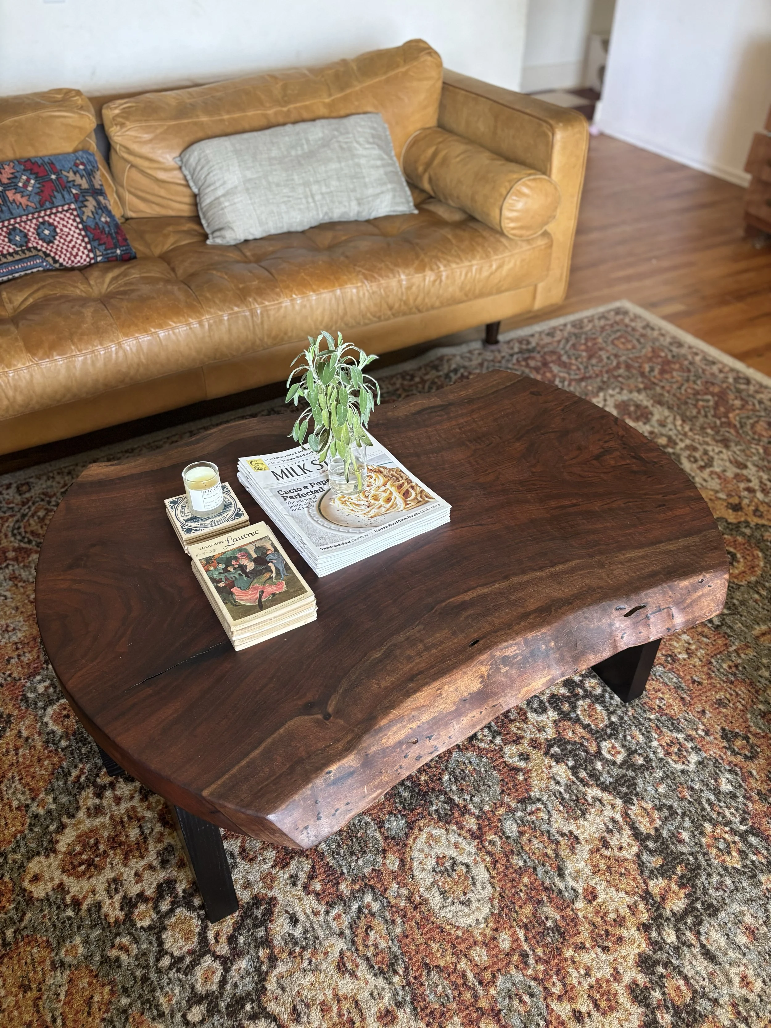 Heritage Coffee table in Bastogne Walnut and Ebonized Ash base
-$2,800-- Contact us for availability-