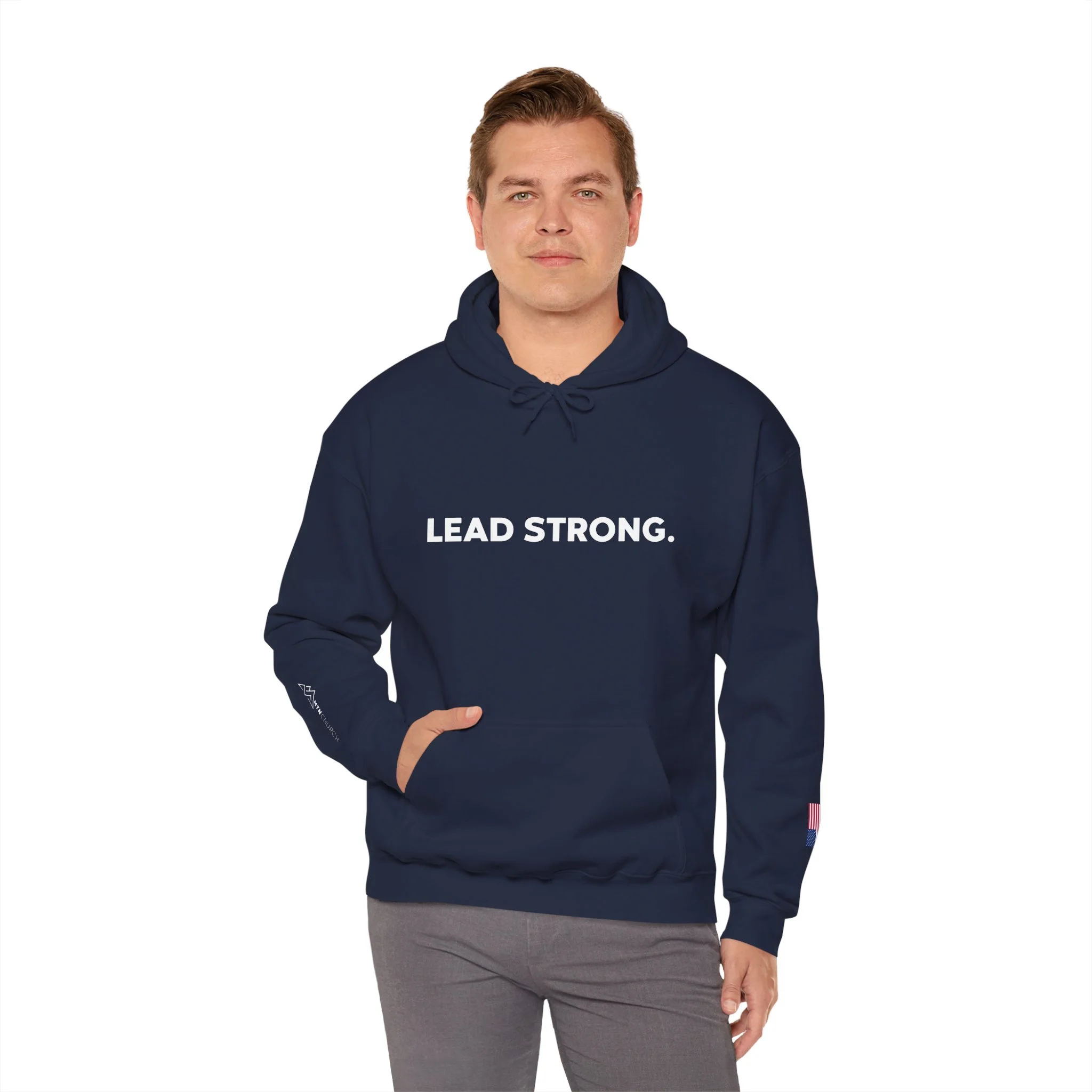 Men's LEAD STRONG Hoodie — Embroidered Pullover Sweatshirt