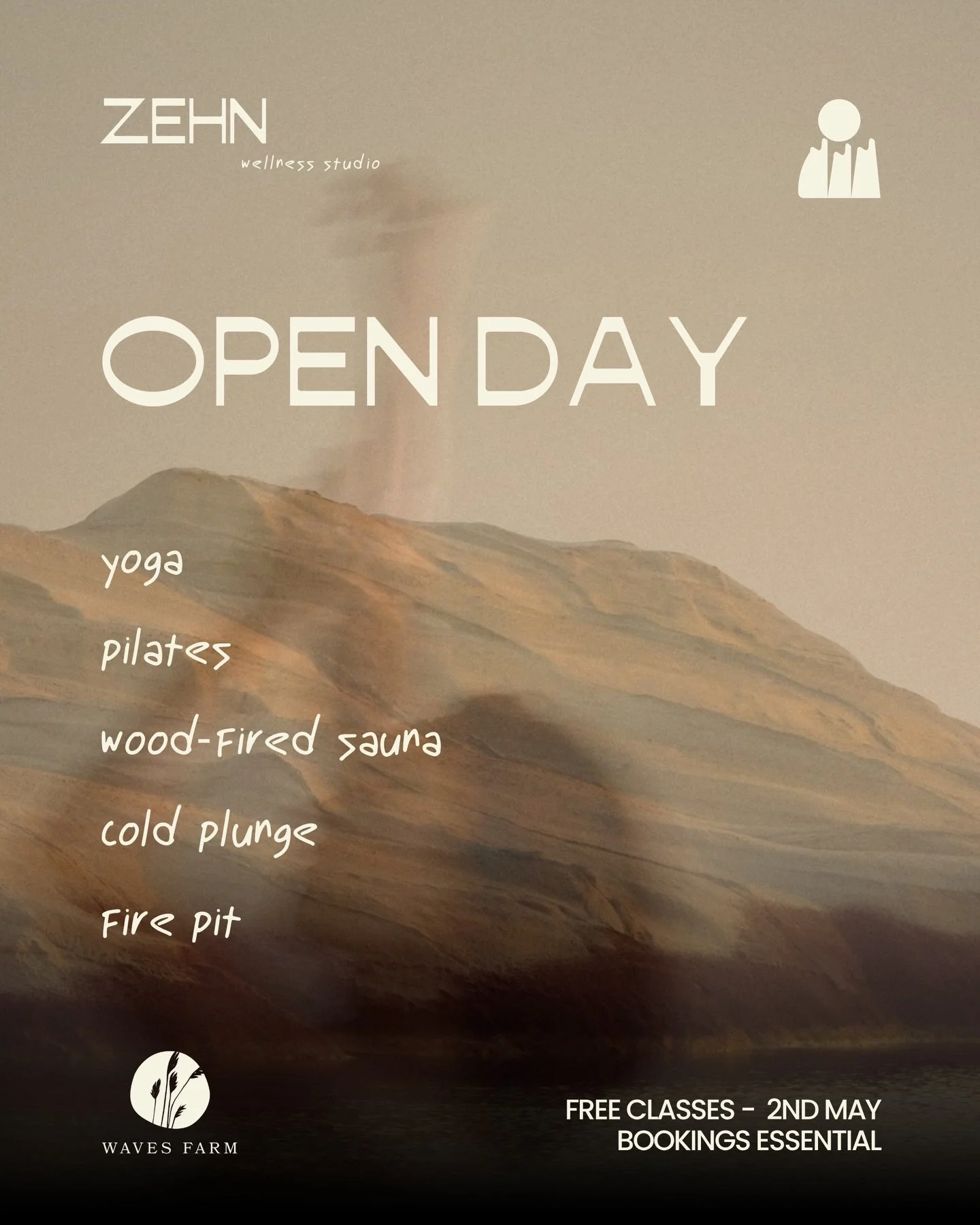 MAY 2 // @zehnwellness is opening its doors at @wavesfarm.mp ☁️ A new home for movement, stillness, and slow ritual.

Come spend the day with us. Yoga, pilates, wood-fired sauna, cold plunge, and a fire to gather around when you&rsquo;re done.

Free 