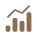Bar chart showing increasing trend with three vertical bars and an upward arrow.