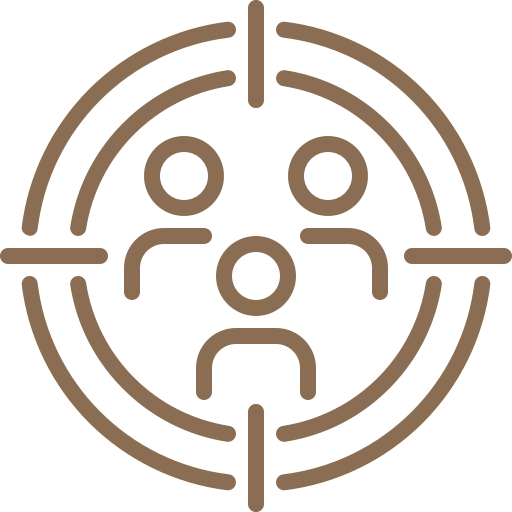 Icon of three human heads behind a crosshair target symbol.