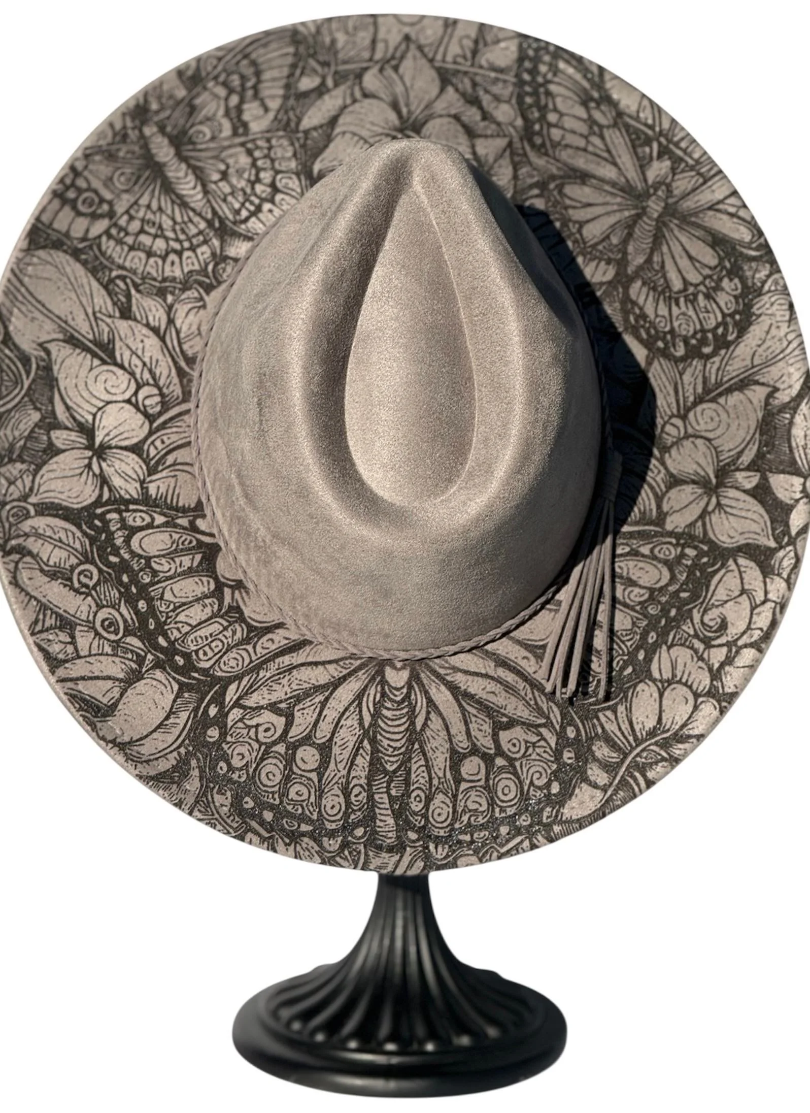 Butterflies on Grey Wide Brim Hat