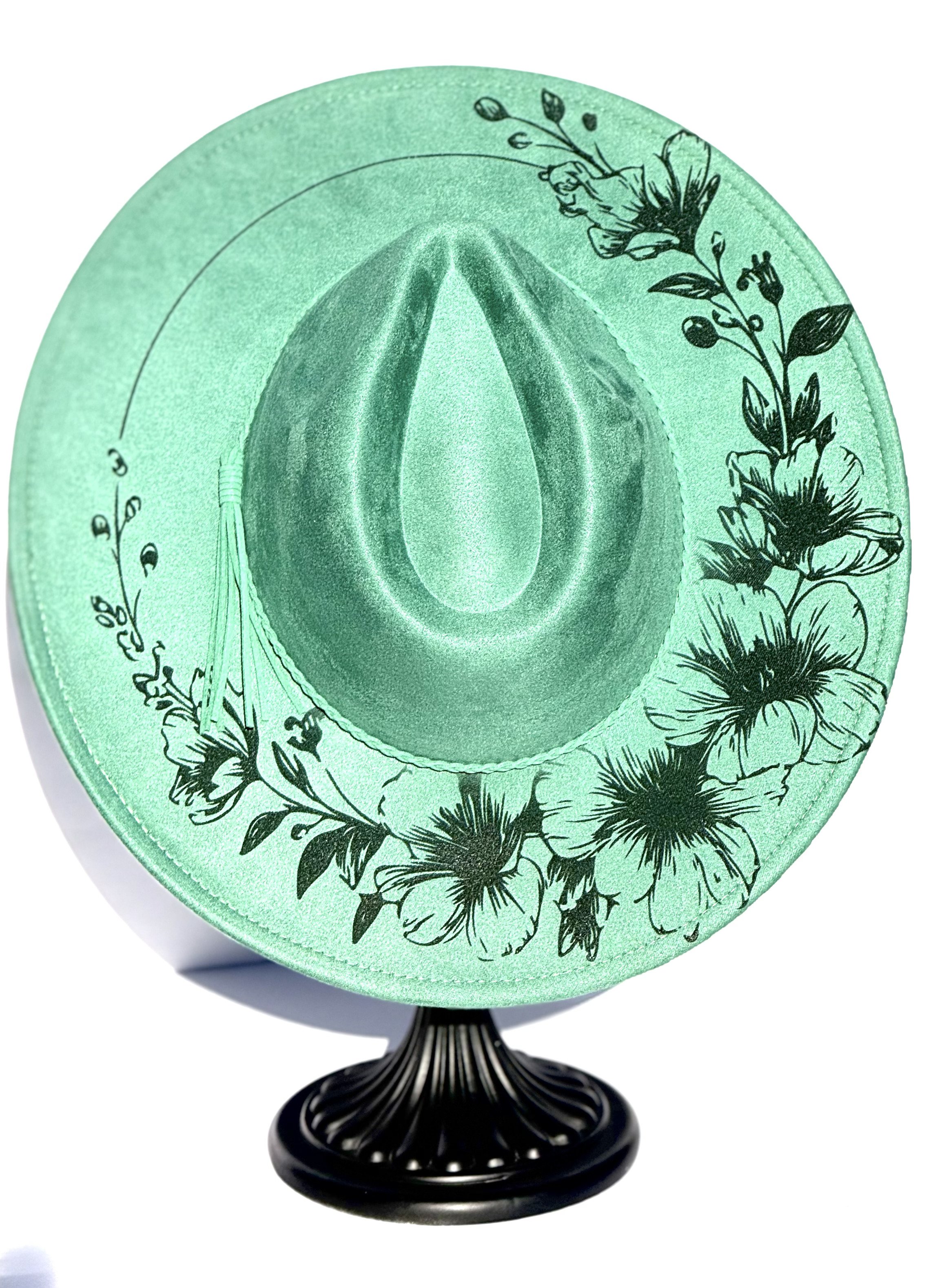 Floral Wreath on Mint Green Wide Brim Hat