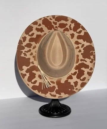 Cowprint on Tan Wide Brim Hat