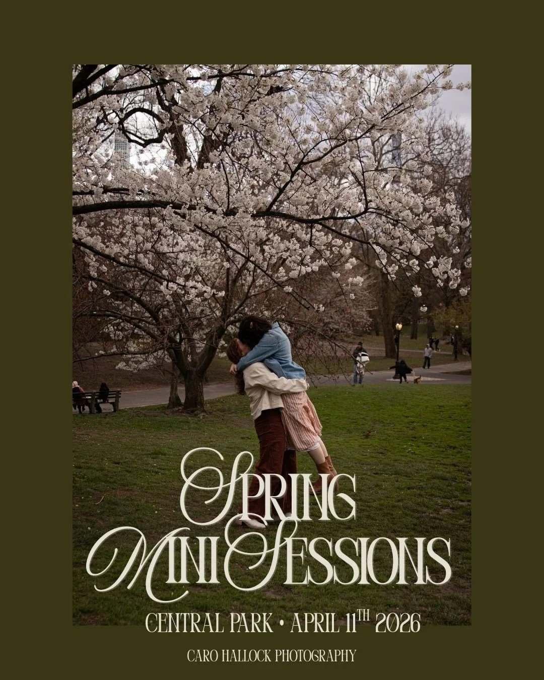 🌸 Spring is just around the corner, and so are Spring Mini Sessions! 🌸

Saturday, April 11th I will be hosting Spring Mini Sessions in Central Park. These sessions can be used for couples photos, family photos, solo/branding photos, etc! 

For phot