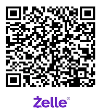 QR code on a white background with the purple Zelle logo at the bottom.