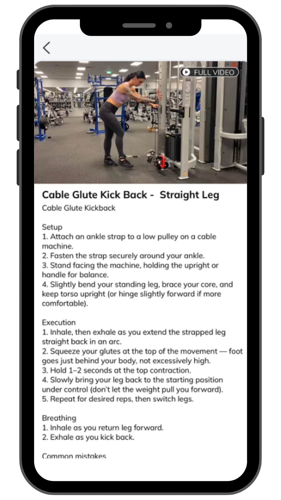 Workout exercise video tutorial inside the Beast Mode Club app for proper form