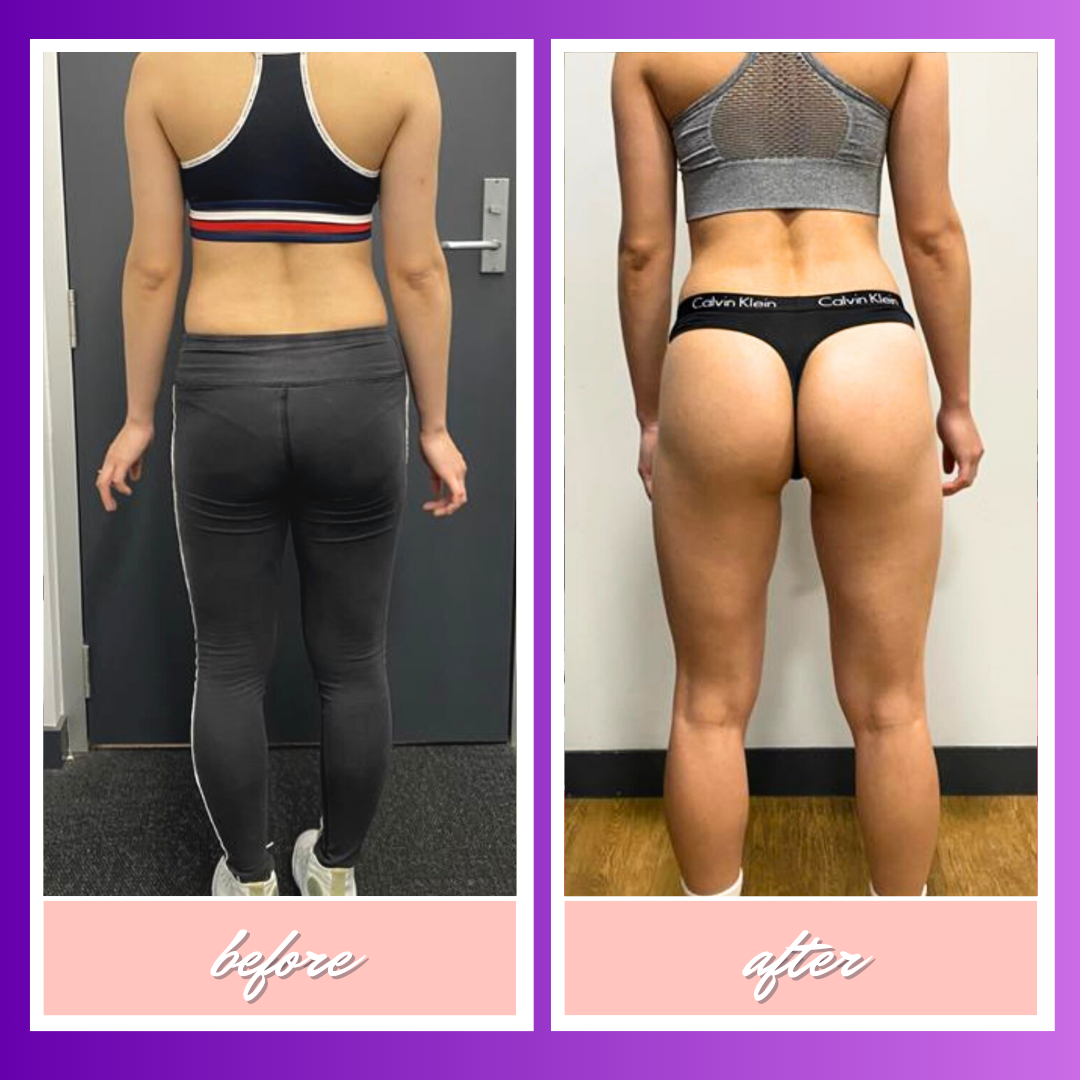 Female body transformation with online fitness coaching