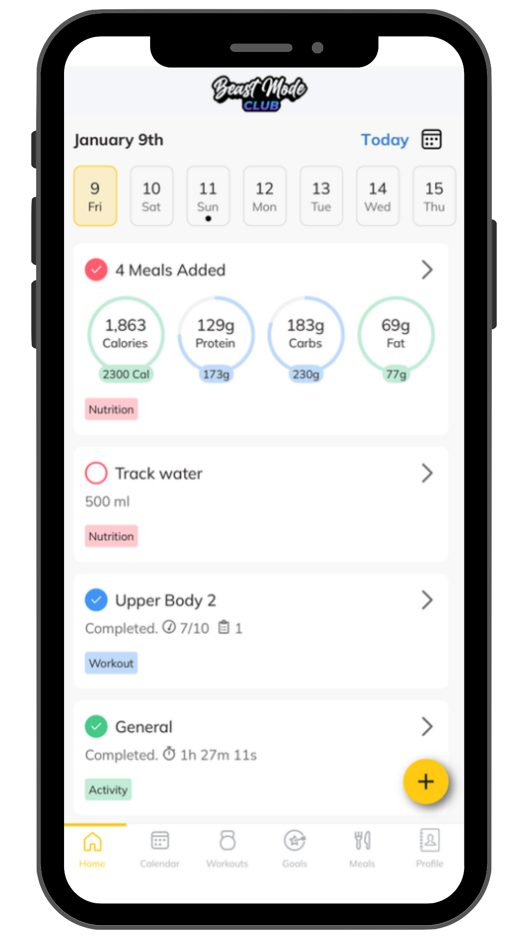 The Beast Mode Club app dashboard showing a complete transformation roadmap.