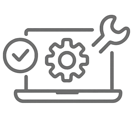 Illustration of a checkmark, gear, ruler, and wrench, representing tools or settings adjustment.