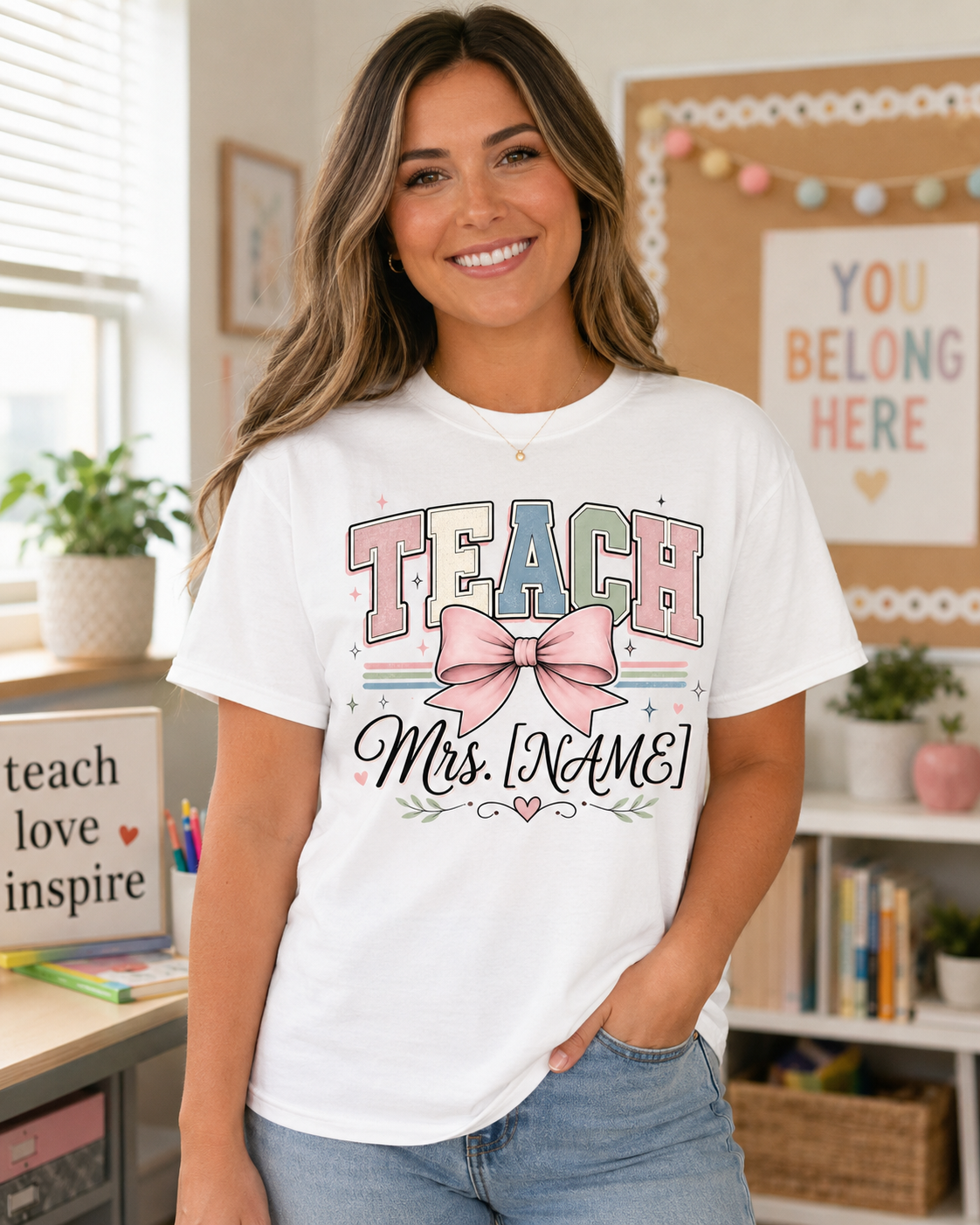 Teach With a Bow Personalized Teacher Tee