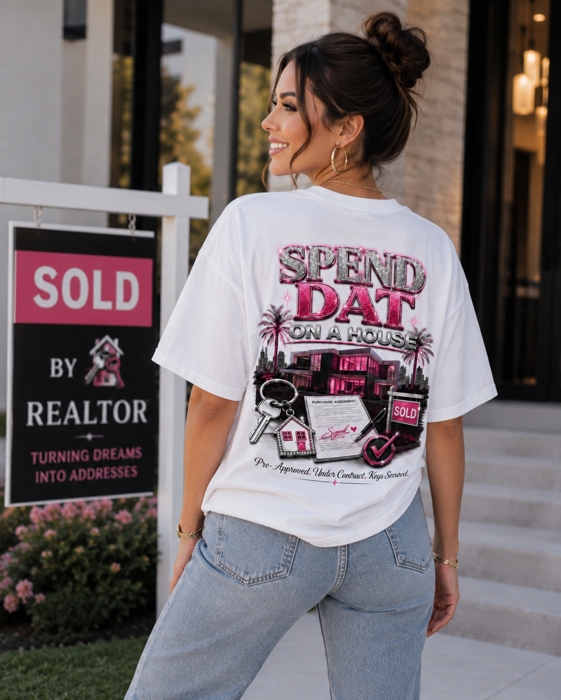 Realtor Bling Tee Realtor Graphic T-Shirt | Pink Silver Sparkle Real Estate