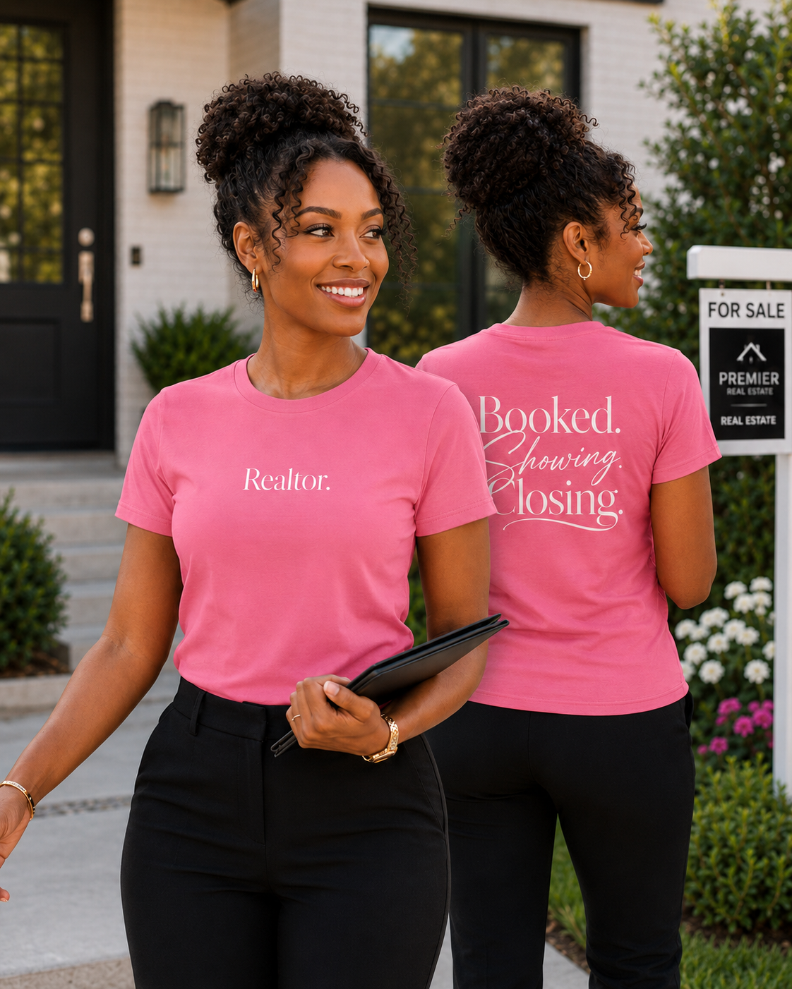 Booked, Showing, Closing (White) REALTOR Graphic T-shirt